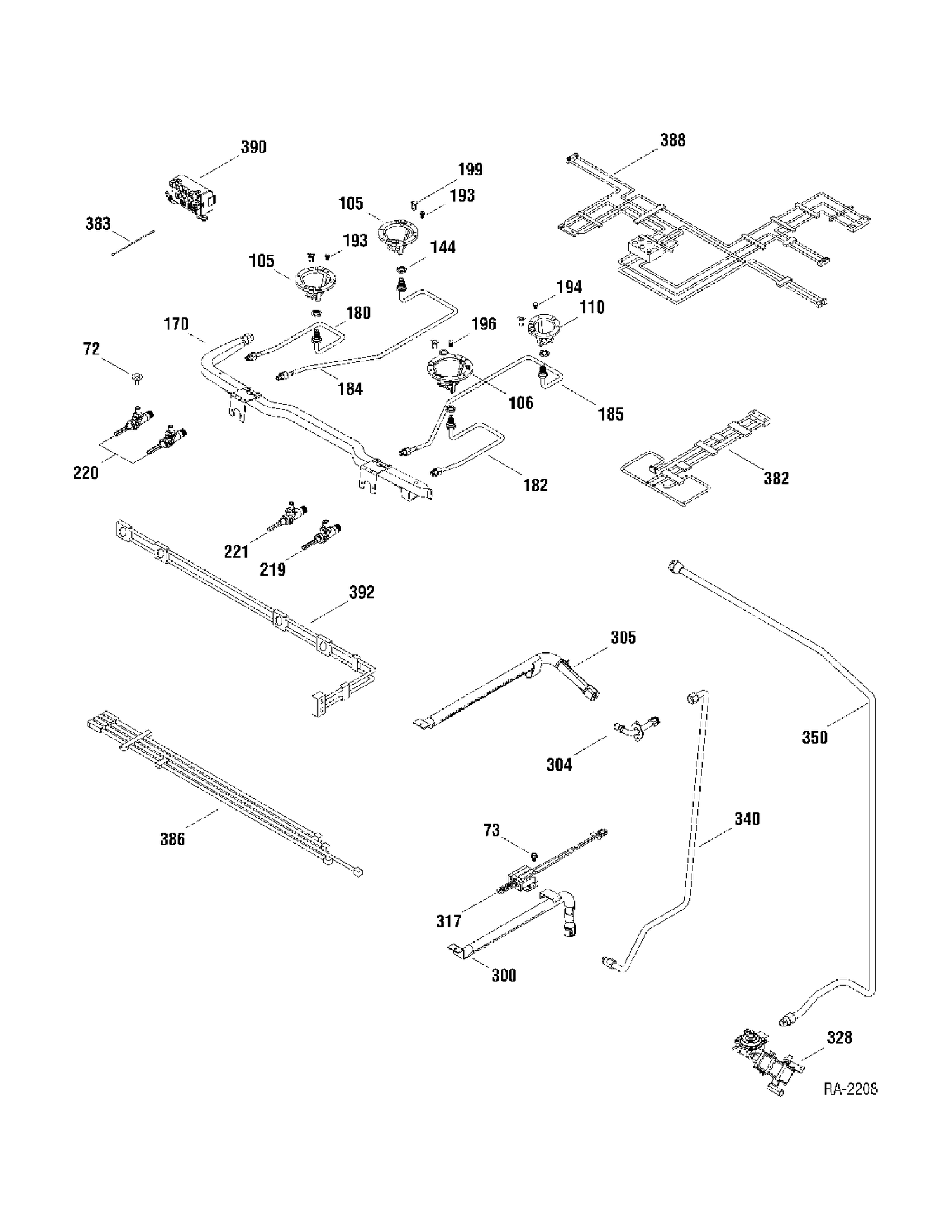 GAS PARTS Diagram and Parts List for 147210  General Electric Range