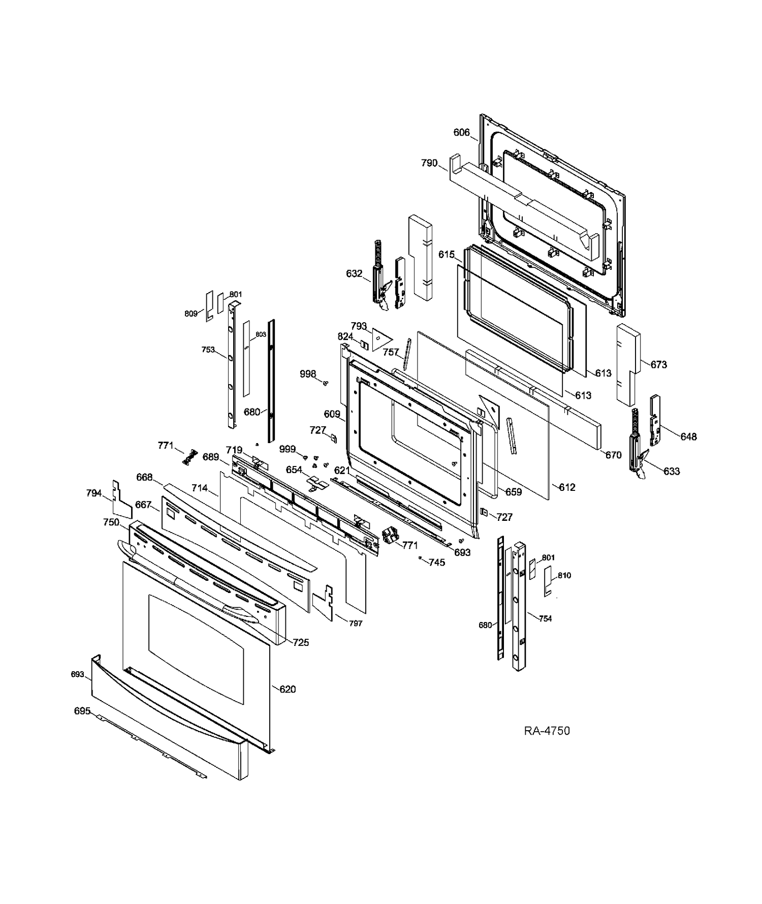 DOOR PARTS Diagram and Parts List for PC2B930SET1SS  General Electric Range