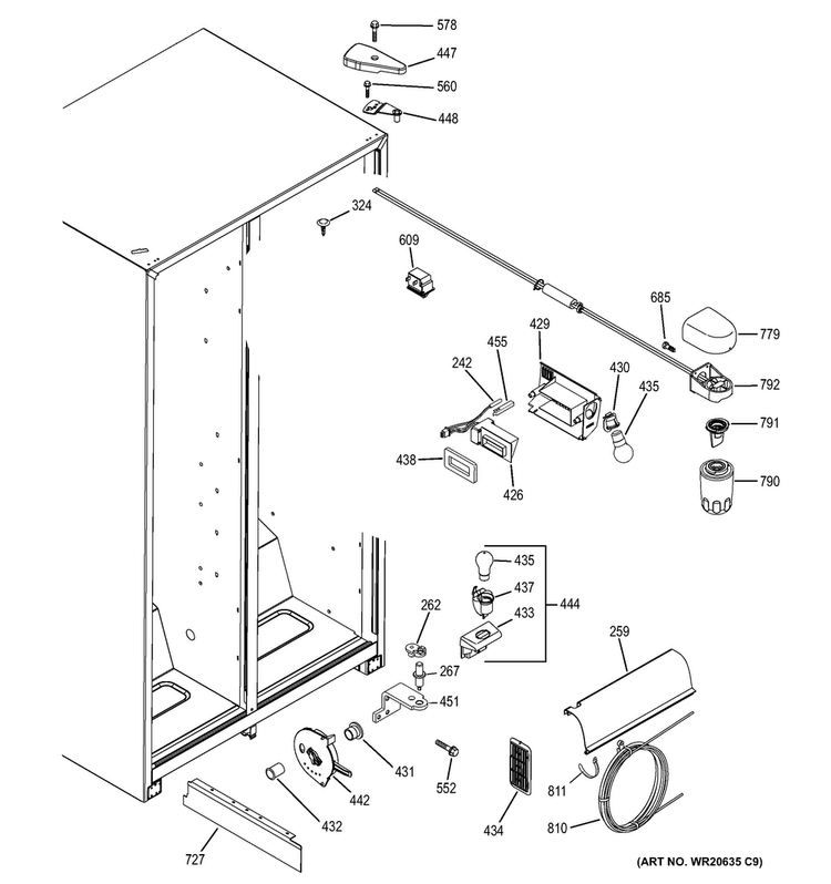 Fresh Food Section Diagram and Parts List for GSH22JGDDBB  General Electric Refrigerator