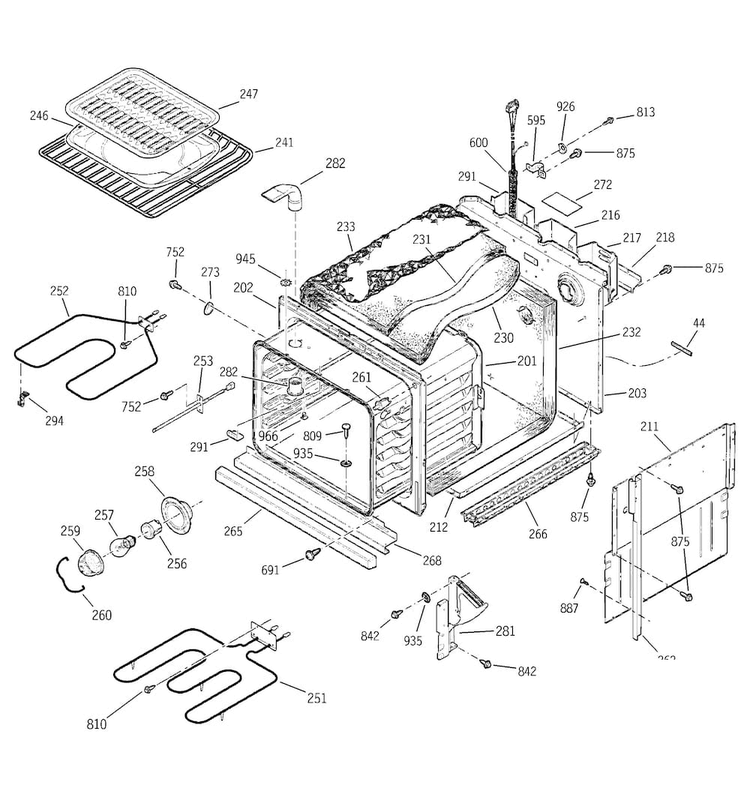 Body Parts Diagram and Parts List for JKP15AA2AA  General Electric Wall Oven