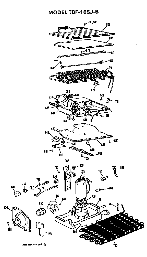 Unit Parts Diagram and Parts List for TBF16SJBR  General Electric Refrigerator