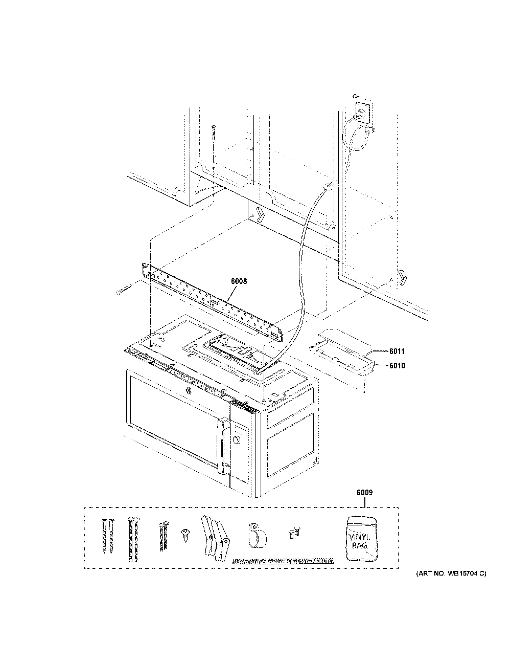 Installation Parts Diagram and Parts List for PVM9225SR1SS  General Electric Microwave
