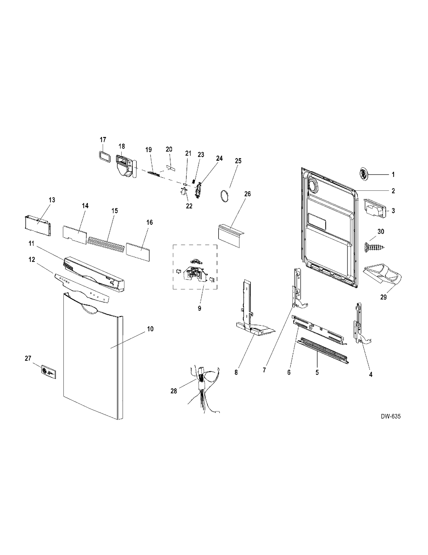 DOOR ASSEMBLY Diagram and Parts List for GDWF860V00SS  General Electric Dishwasher
