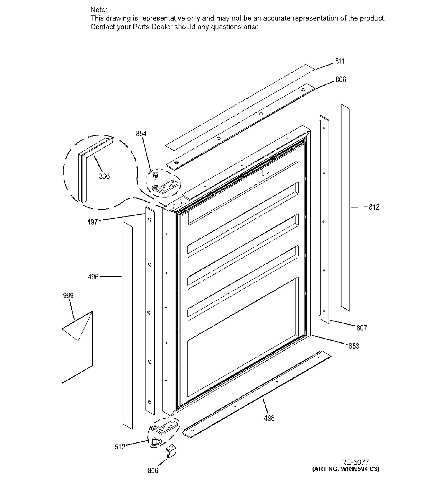 DOOR Diagram and Parts List for ZIBI240HAII  General Electric Refrigerator