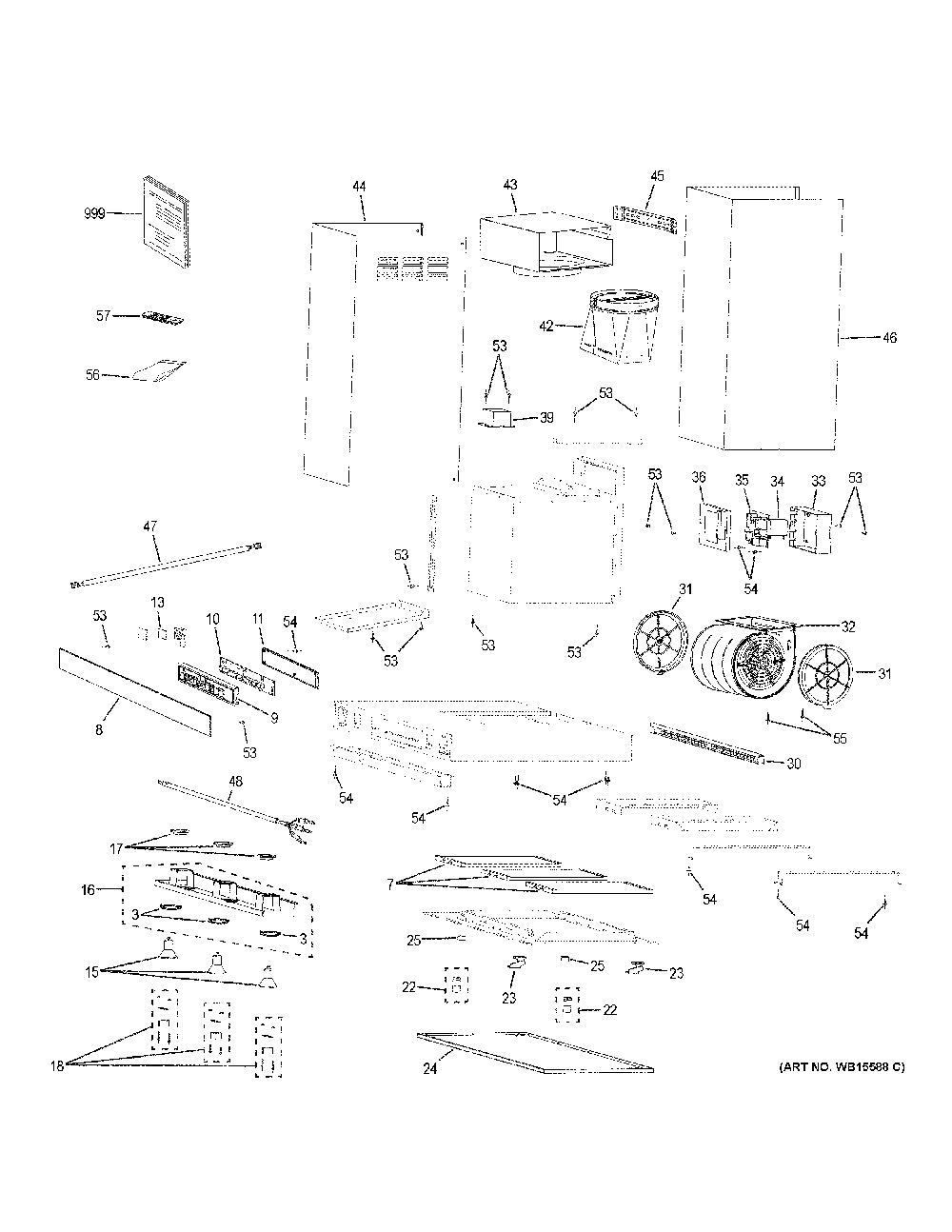 Range Hood Diagram and Parts List for UVW9361SL2SS  General Electric Range Hood
