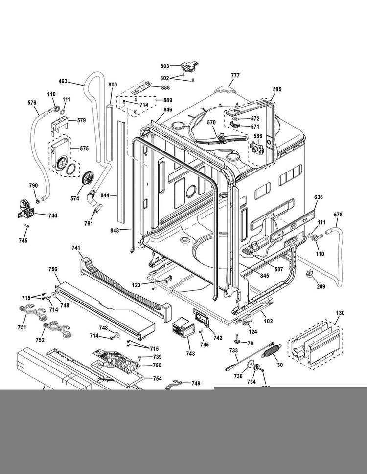 Body Parts Diagram and Parts List for PDT750SMF2ES  General Electric Dishwasher