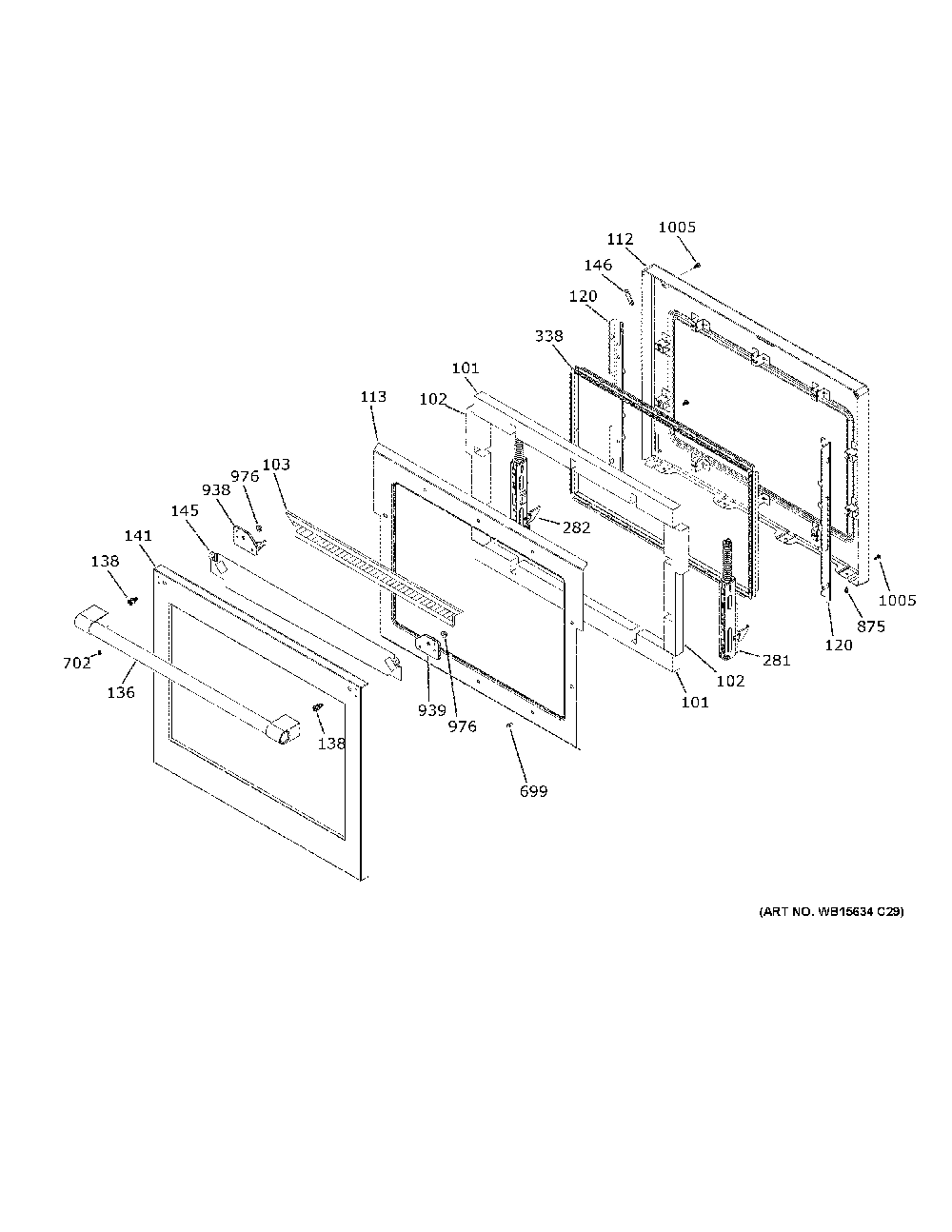 Upper Door Diagram and Parts List for ZKD90DPSN2SS  General Electric Wall Oven