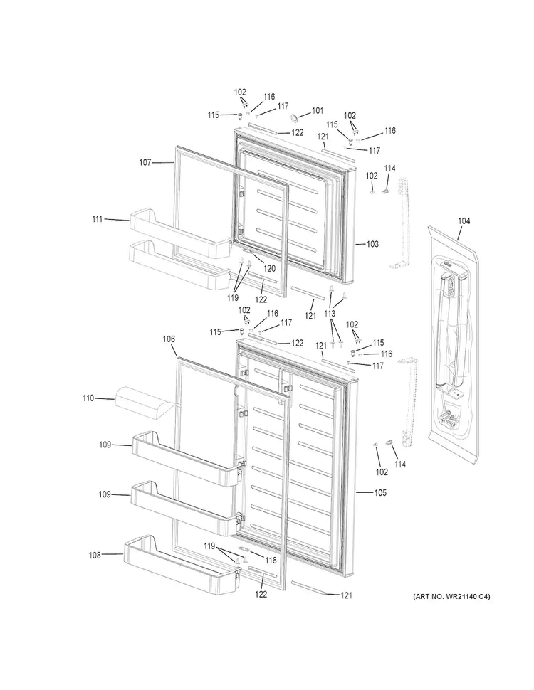 Doors Diagram and Parts List for GTS21FGKBWW  General Electric Refrigerator