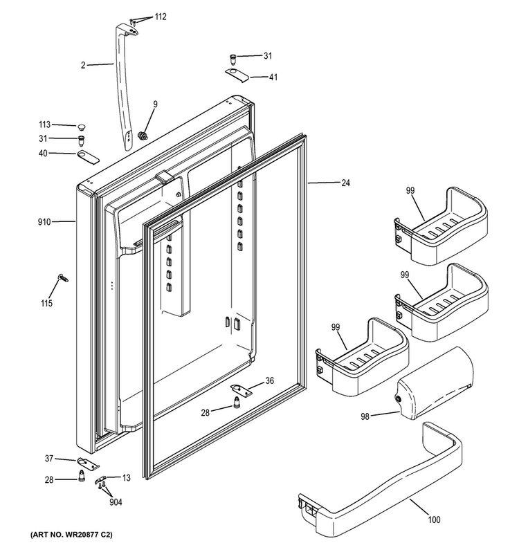 Fresh Food Door Diagram and Parts List for GTH20SBBASS  General Electric Refrigerator