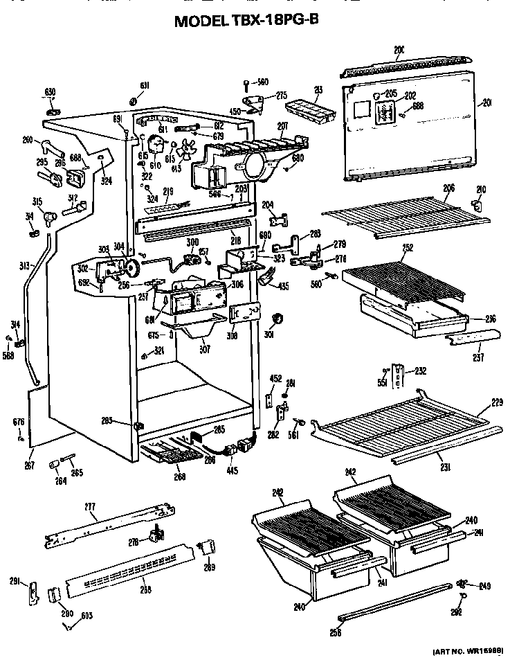 Cabinet Parts Diagram and Parts List for TBX18PGB  General Electric Refrigerator