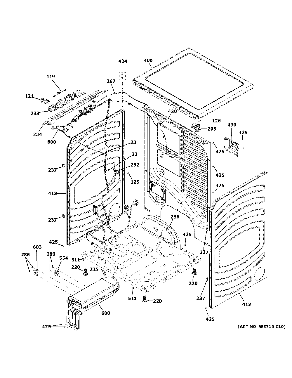 Cabinet And Top Panel Diagram and Parts List for GFD85ESPN1RS  General Electric Dryer