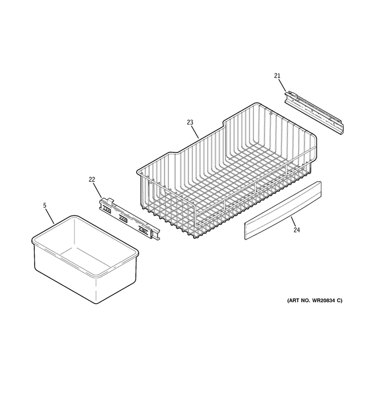 Freezer Shelves Diagram and Parts List for PFCS1RKZHSS  General Electric Refrigerator