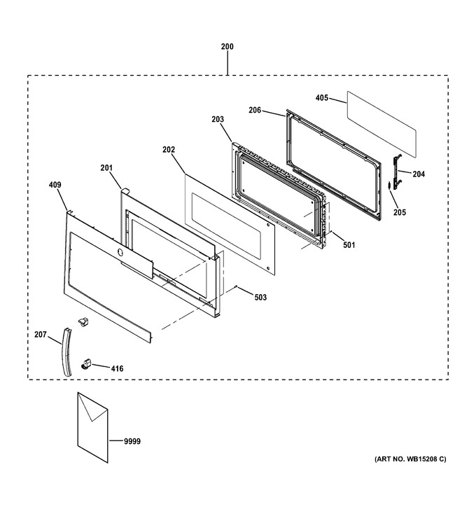 Door Parts Diagram and Parts List for JNM3160RF1SS  General Electric Microwave