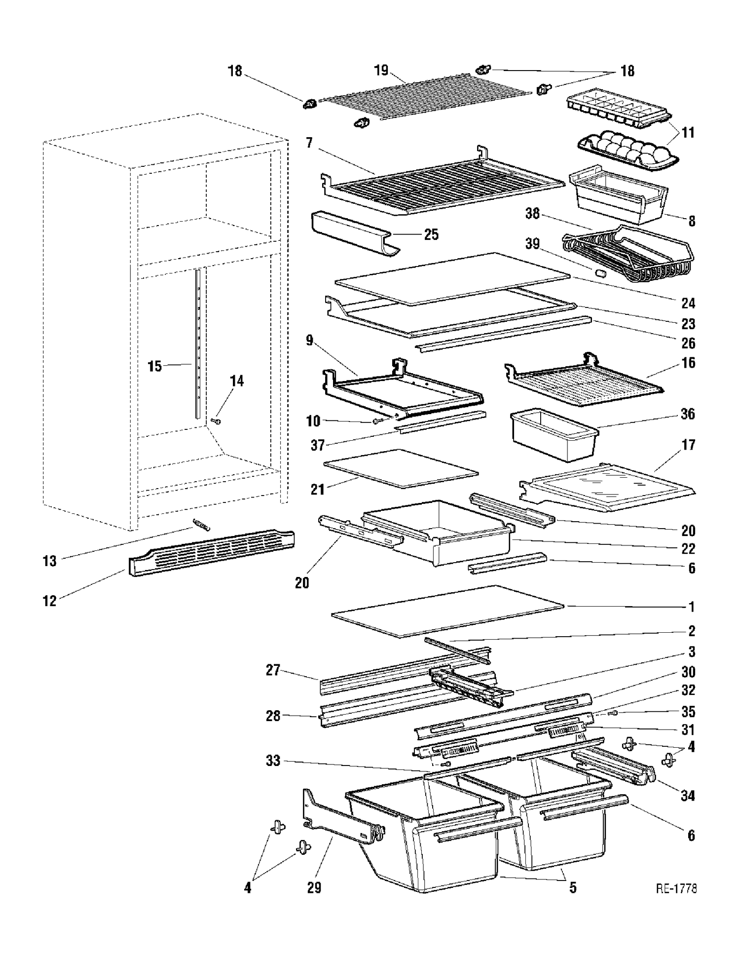 CABINET Diagram and Parts List for 38191-2  General Electric Refrigerator