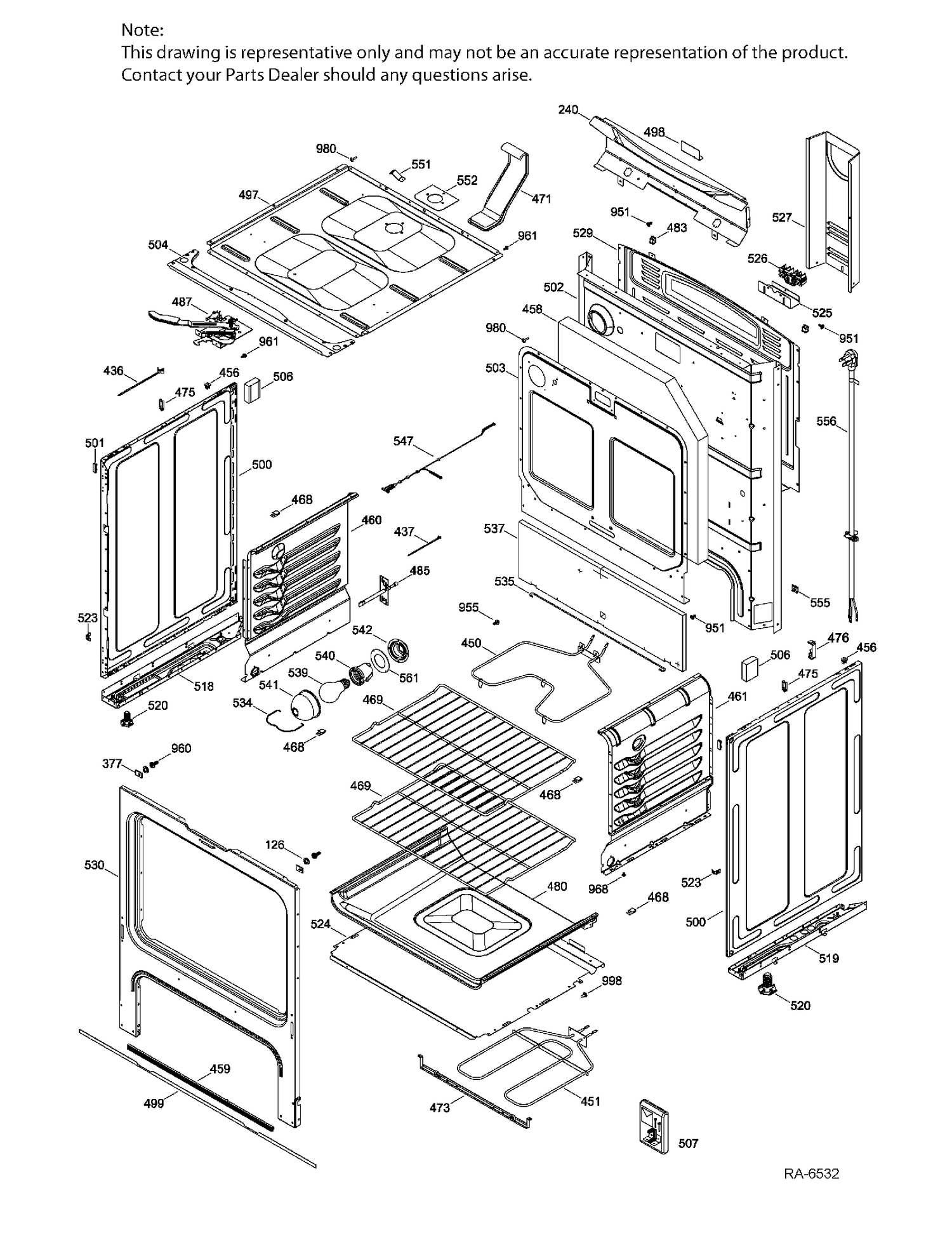 BODY Diagram and Parts List for JCB630SJ2SS  General Electric Range
