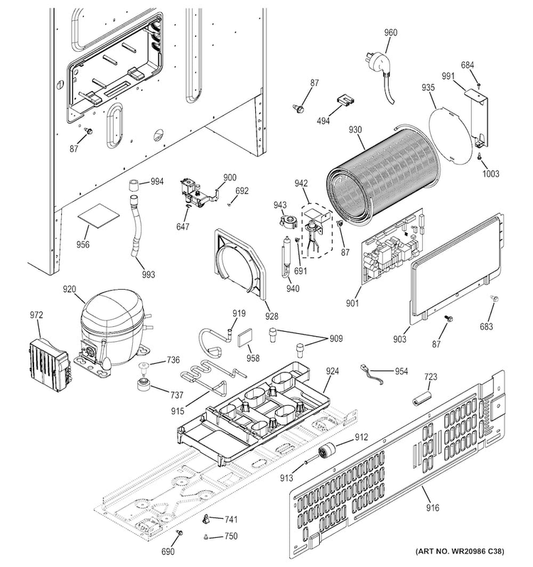 Machine Compartment Diagram and Parts List for GYE22KMHCES  General Electric Refrigerator