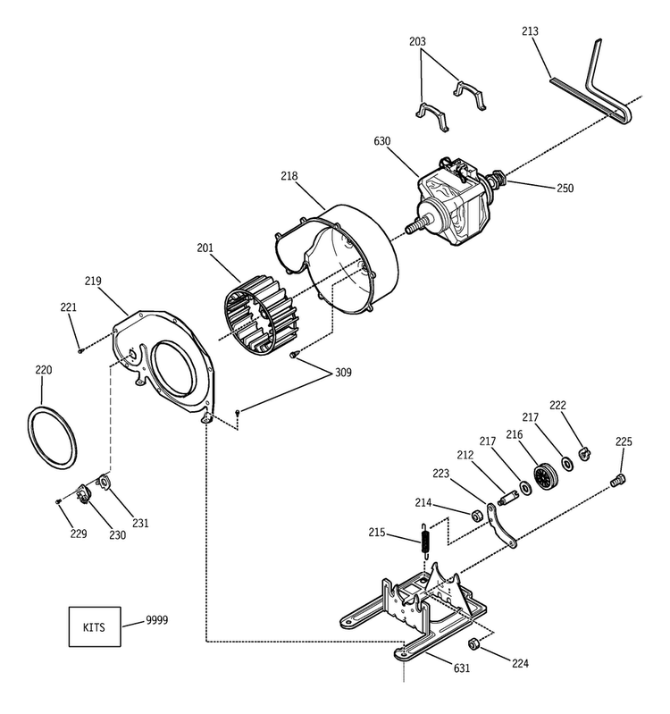 Motor & Fan Assembly Diagram and Parts List for DDSS475GA1WW  General Electric Dryer