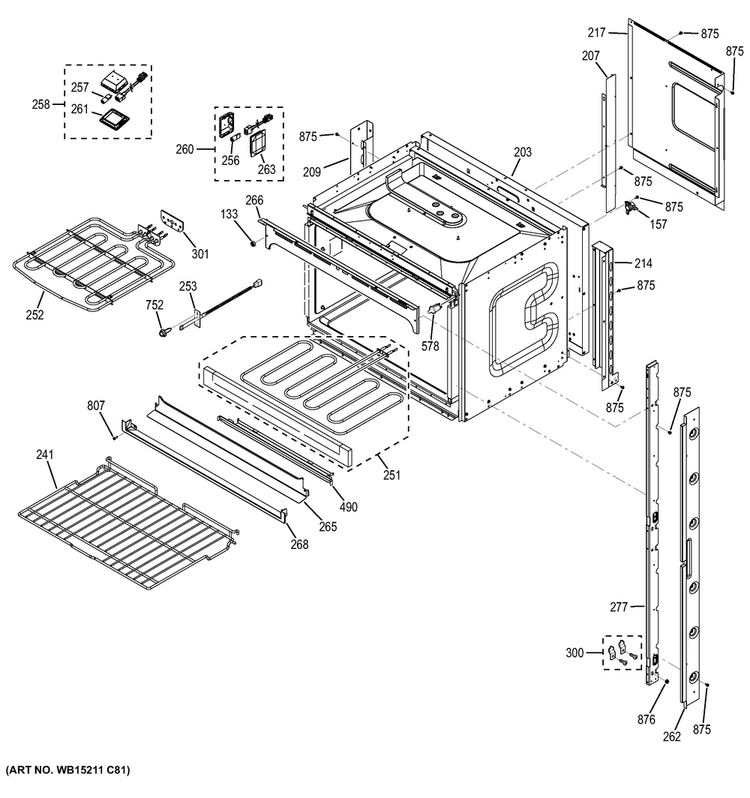 Upper Oven Diagram and Parts List for JK5500DF2WW  General Electric Wall Oven