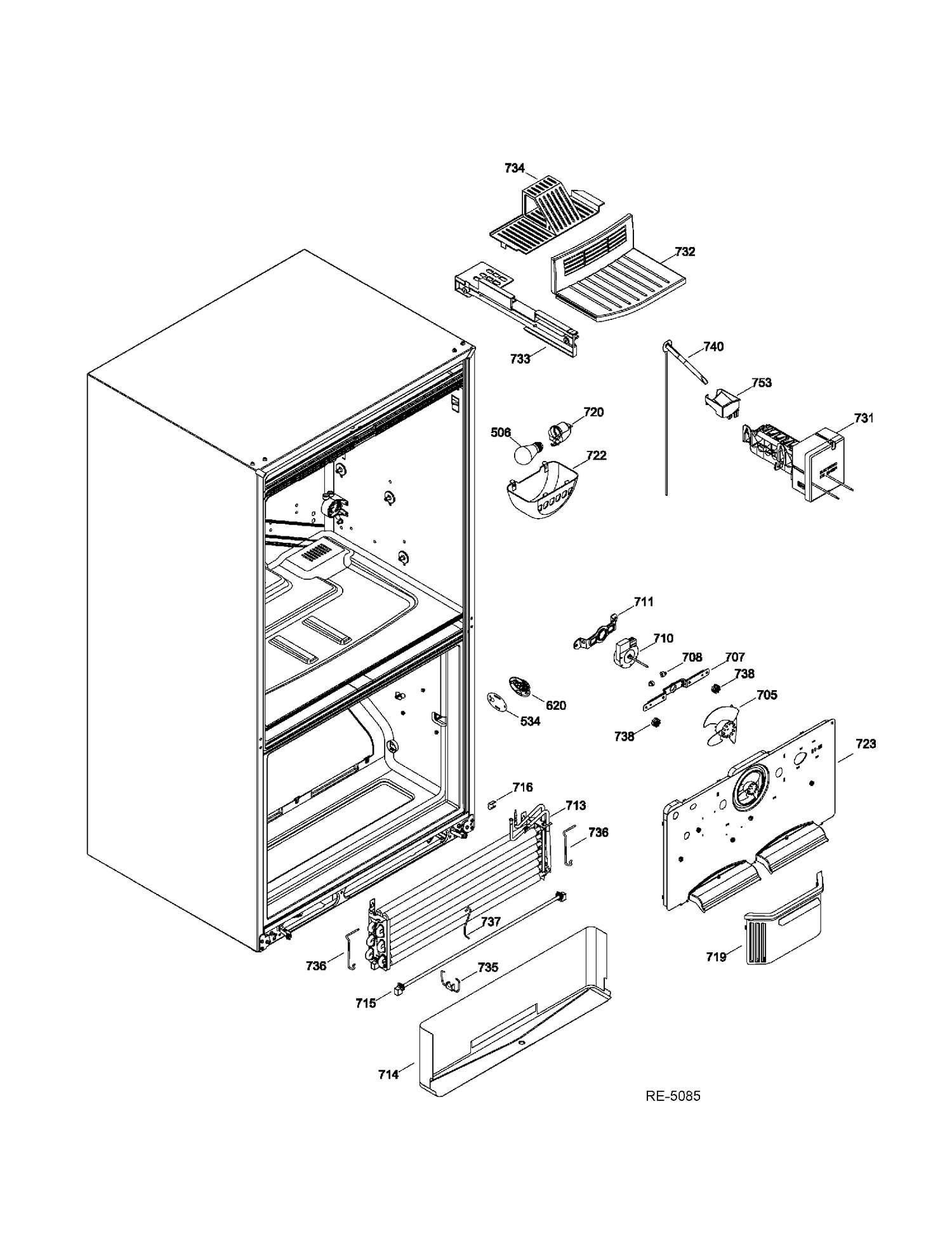 FUNCTIONAL PARTS FZ Diagram and Parts List for CFRP5NFDASS  General Electric Refrigerator