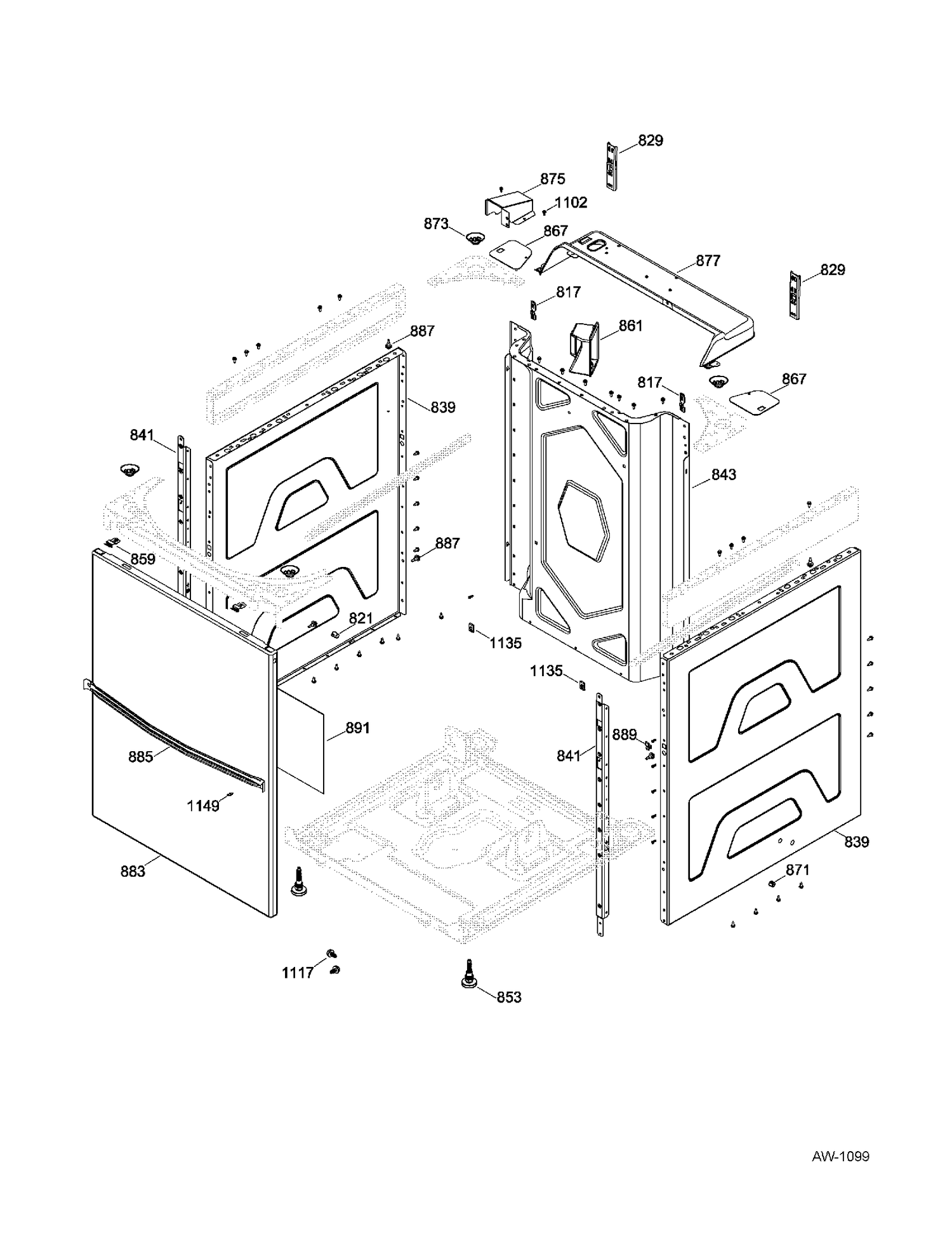 WASHER CABINET Diagram and Parts List for GUAP240EM3WW  General Electric Washer