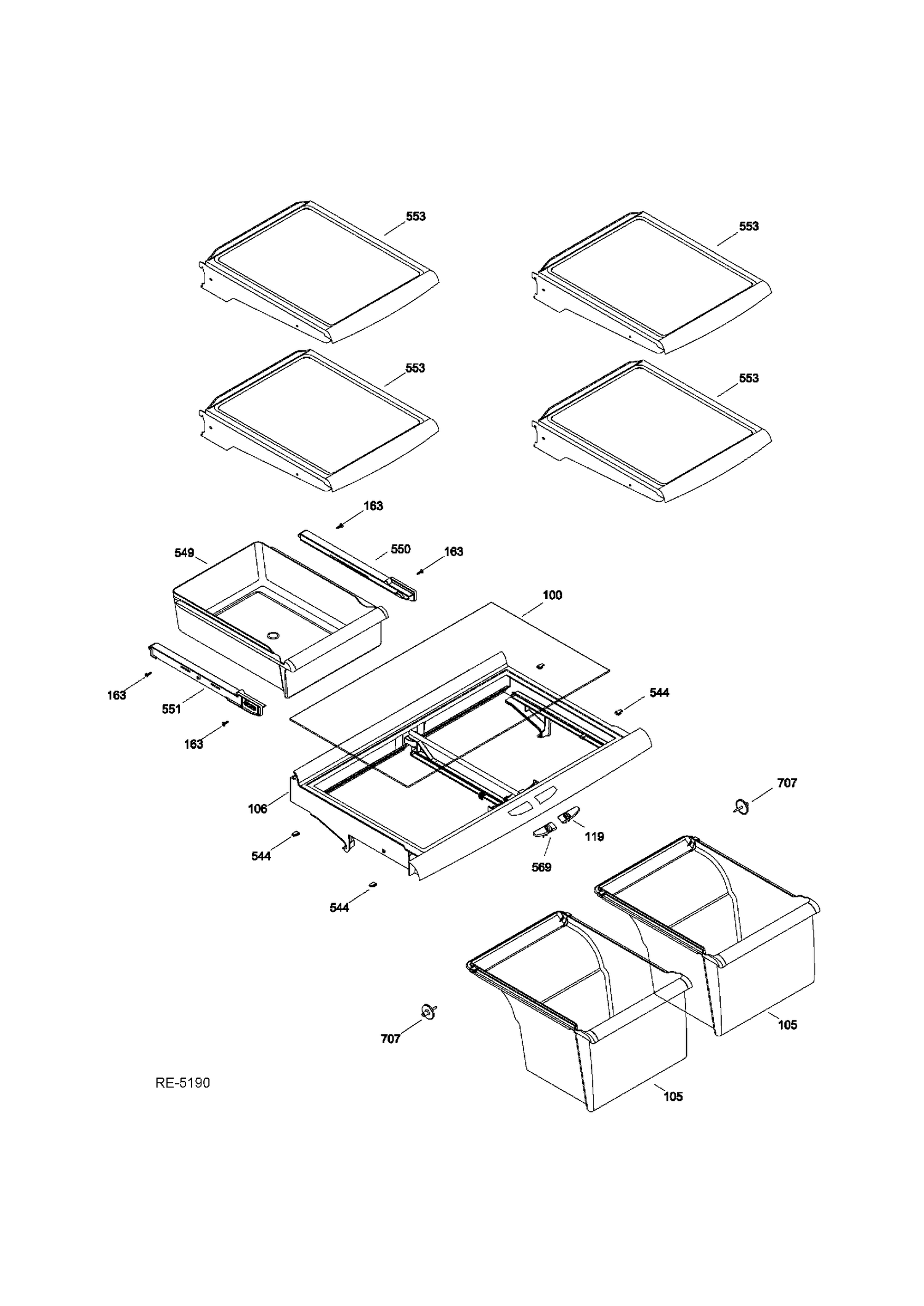 FF SHELVES Diagram and Parts List for GTR22KSSCRSS  General Electric Refrigerator