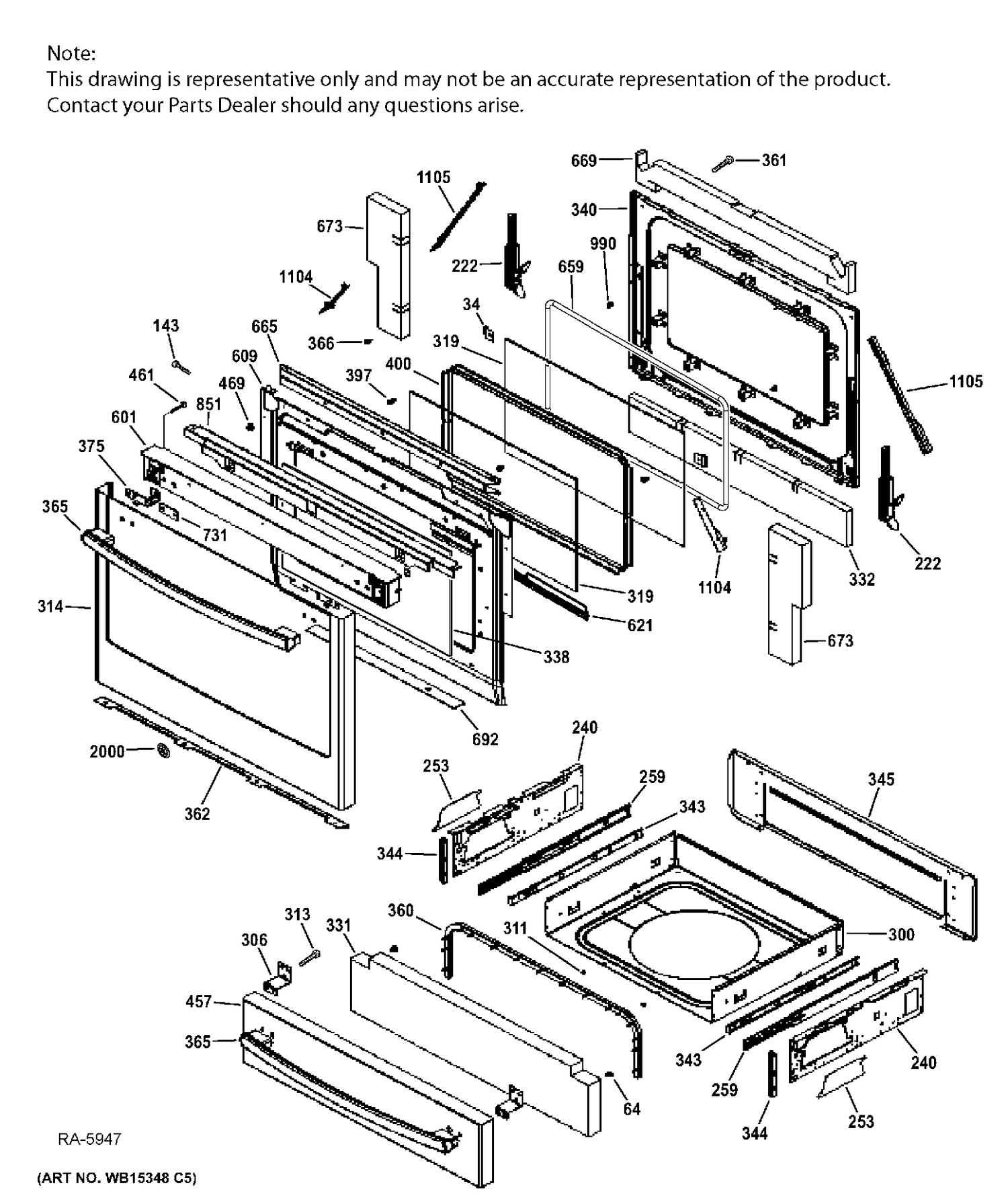 DOOR & DRAWER PARTS Diagram and Parts List for PC2S920SEF3SS  General Electric Range