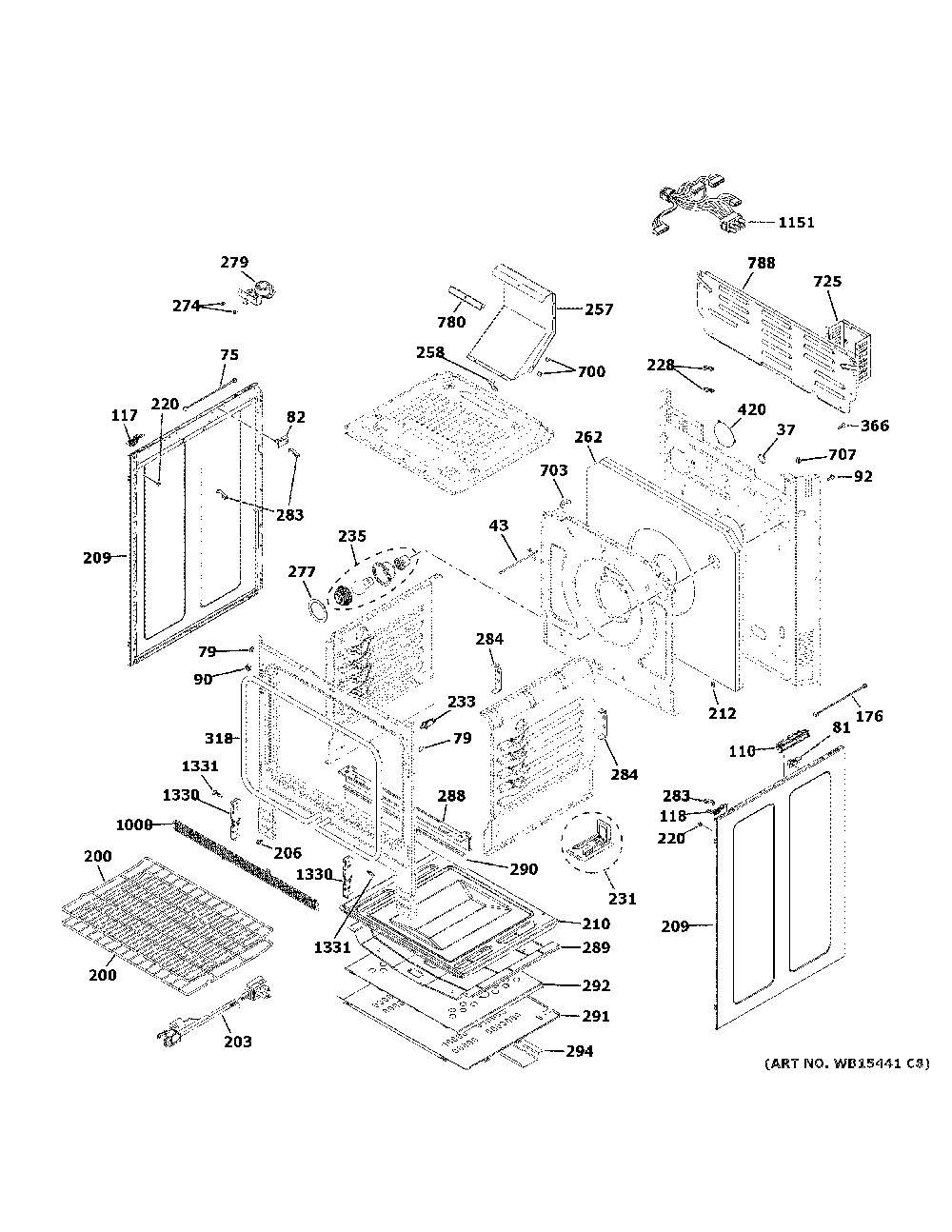 Body parts Diagram and Parts List for PGB935YP1FS  General Electric Range