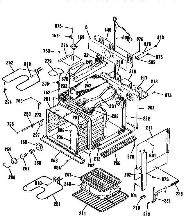 Main Body Diagram and Parts List for JMP2SGR3WH  General Electric Range