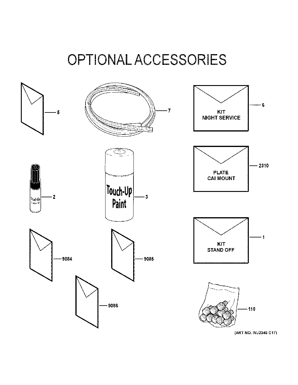 Optional Accessories Diagram and Parts List for NF80U110V5C56  General Electric Furnace