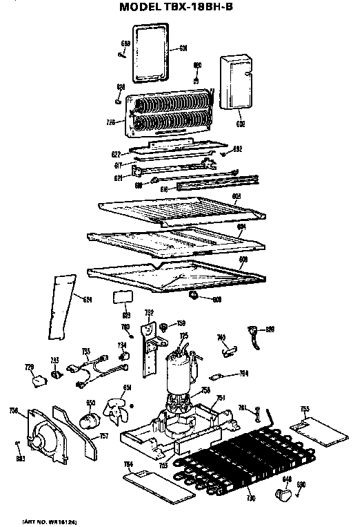 Unit Parts Diagram and Parts List for TBX18BHB  General Electric Refrigerator