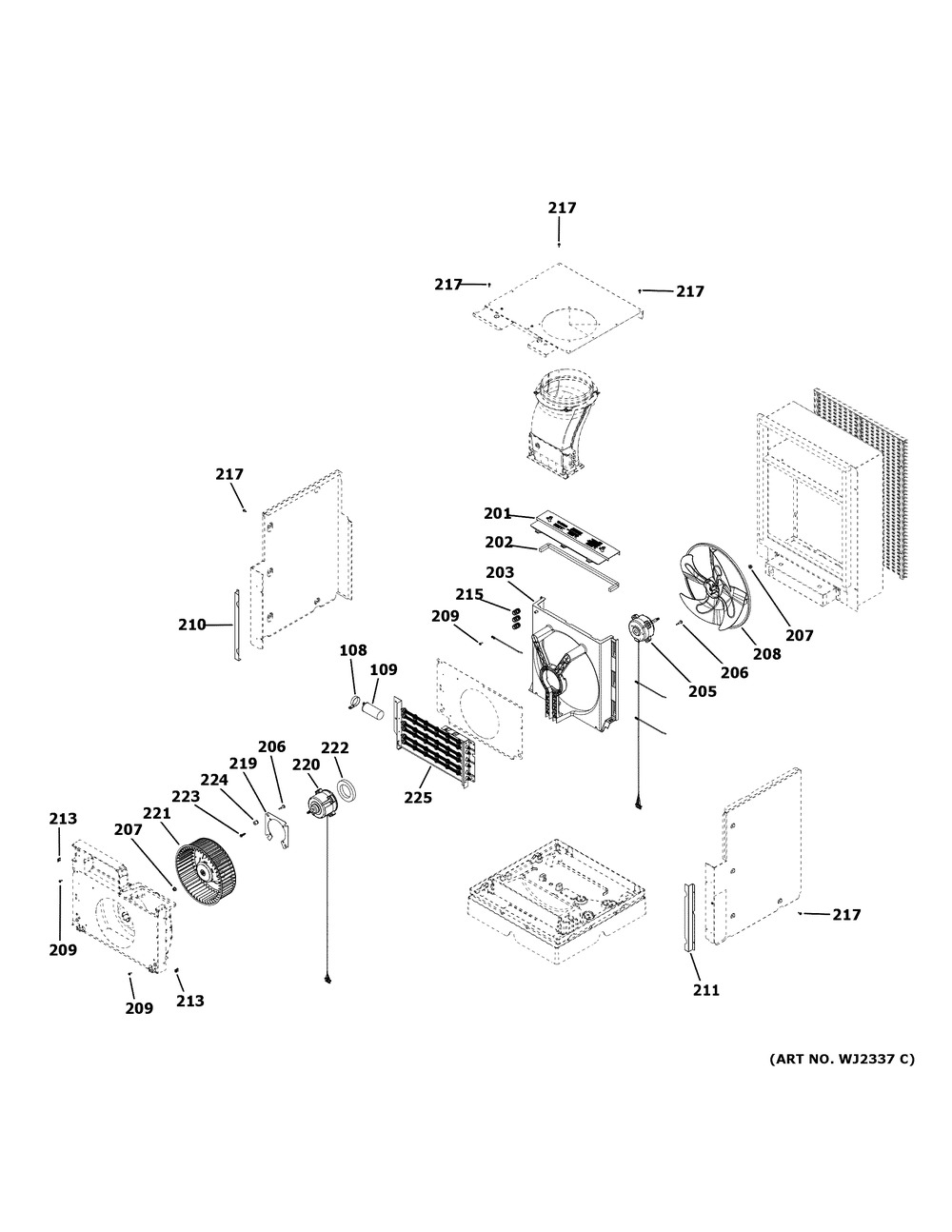 Motor And Chassis Parts Diagram and Parts List for AZ95E09DACK1  General Electric Air Conditioner