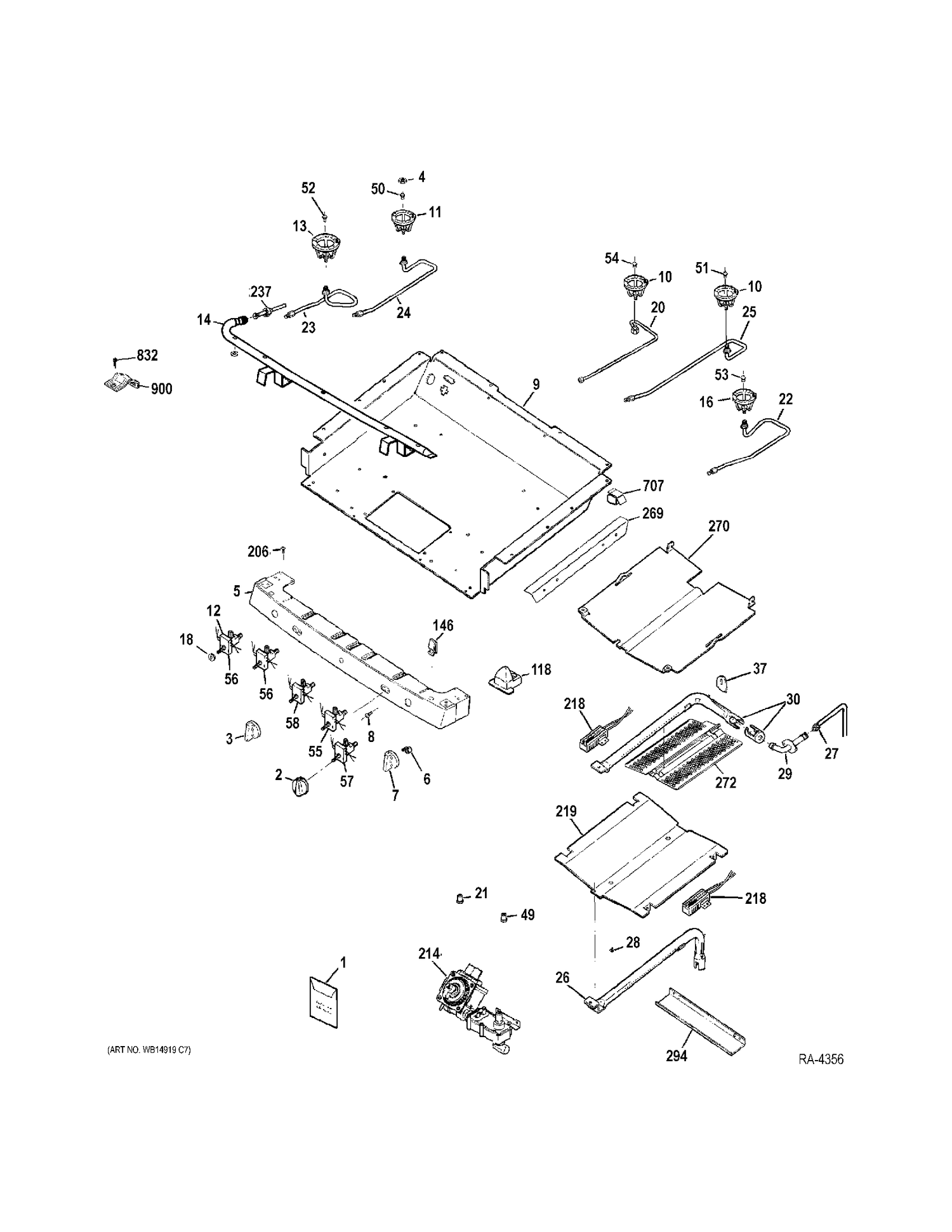 BURNER PARTS Diagram and Parts List for PCGB910DET1BB  General Electric Range
