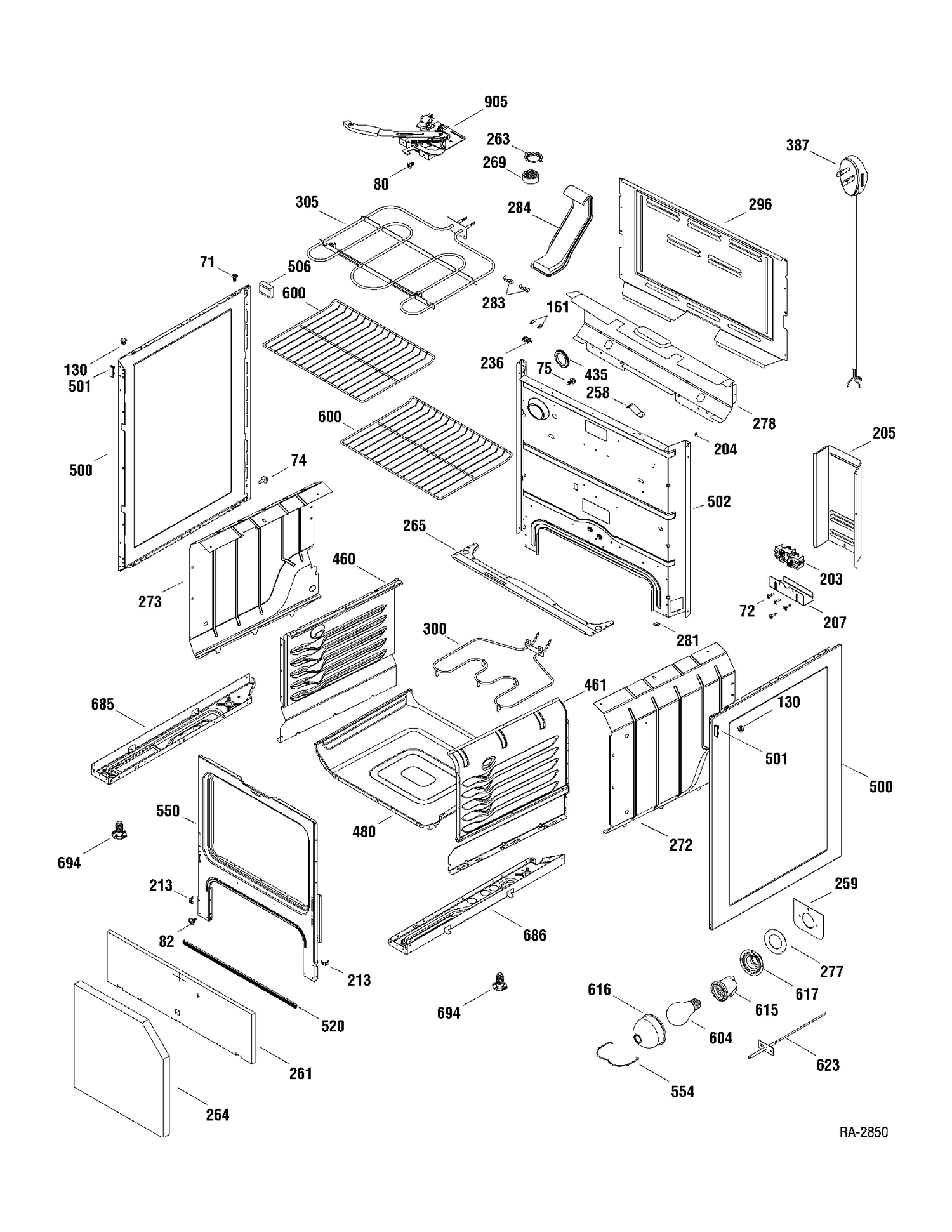BODY PARTS Diagram and Parts List for JCBP70SP1SS  General Electric Range