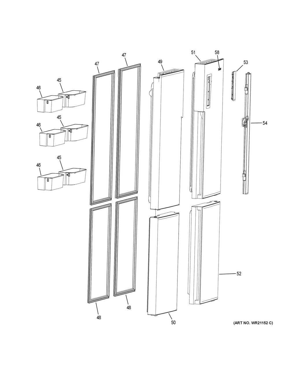 Doors Diagram and Parts List for HRQ16N3BAGS  General Electric Refrigerator