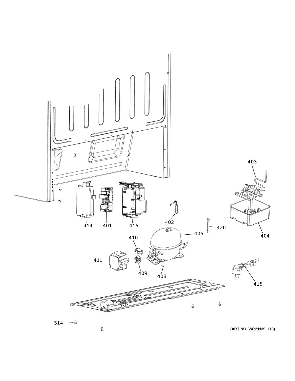 Machine Compartment Diagram and Parts List for FUF21SMRFWW  General Electric Refrigerator