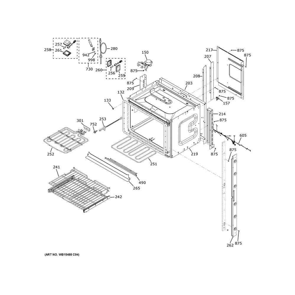 Upper Oven Diagram and Parts List for CKD70DP2N5S1  General Electric Wall Oven