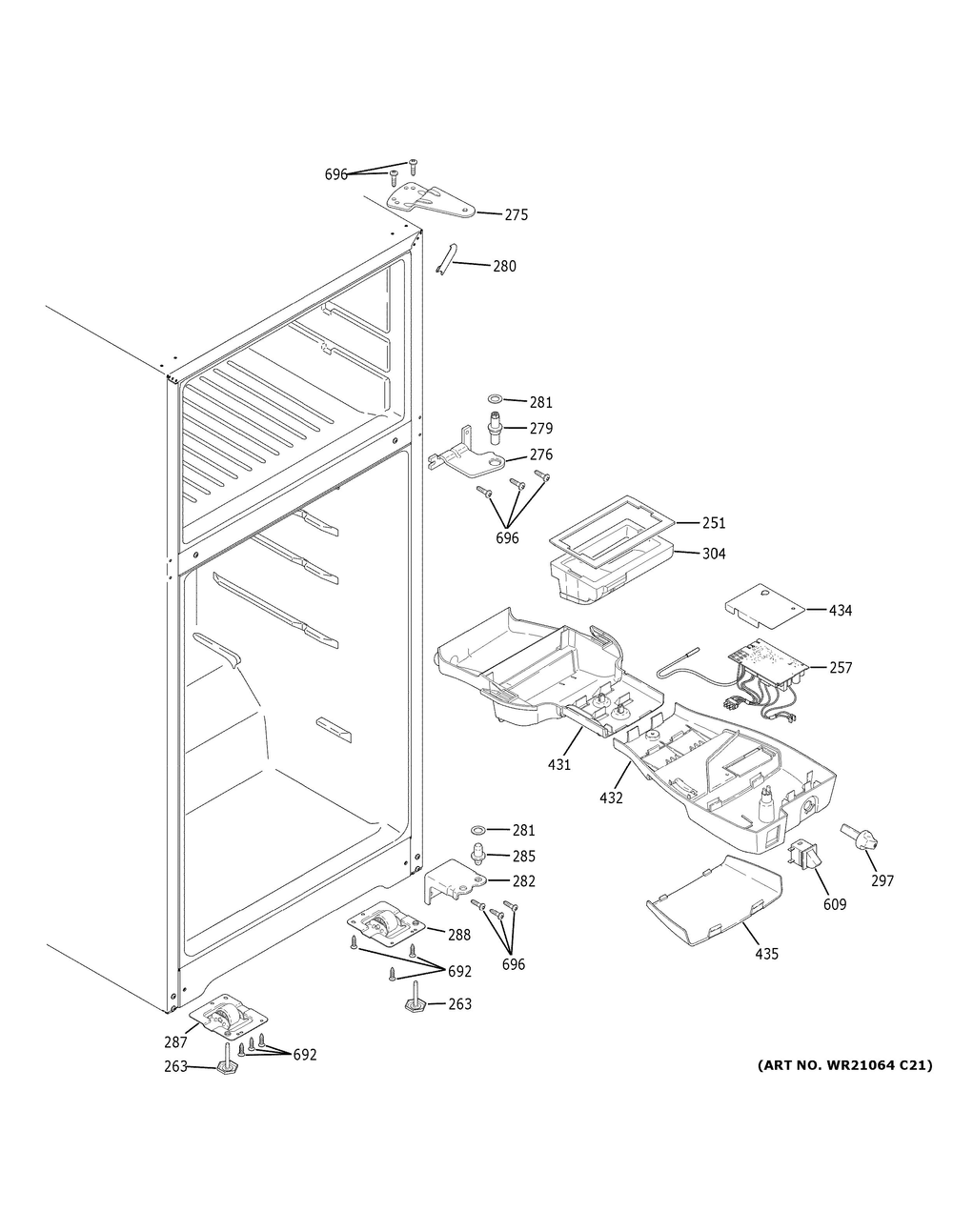 Fresh Food Section Diagram and Parts List for GIE18GTNGRBB  General Electric Refrigerator