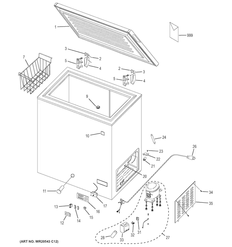 Freezer Parts Diagram and Parts List for FCM7SUFWW  General Electric Freezer