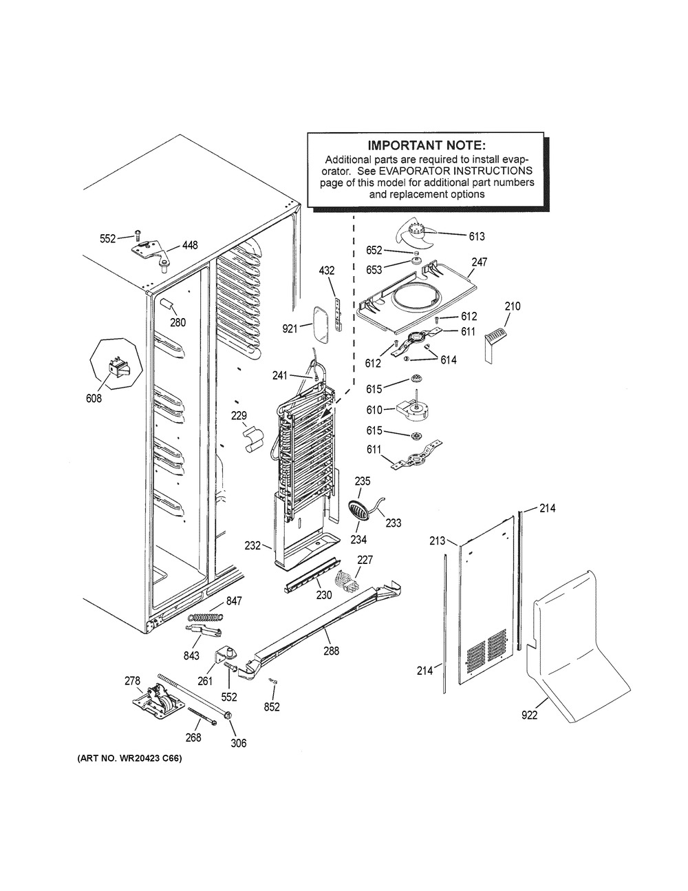 Freezer Section Diagram and Parts List for PZS22MSKKHSS  General Electric Refrigerator