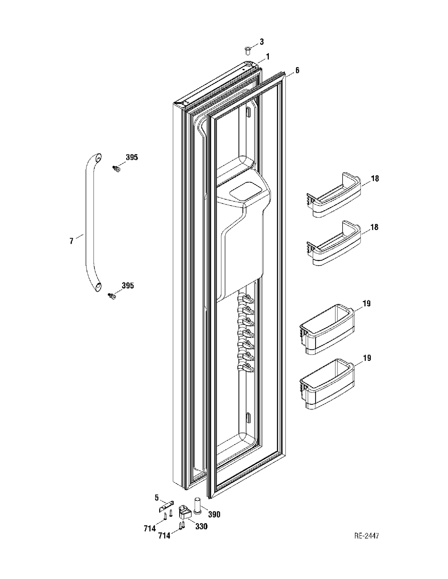 FREEZER DOOR Diagram and Parts List for GSR23YBTASS  General Electric Refrigerator