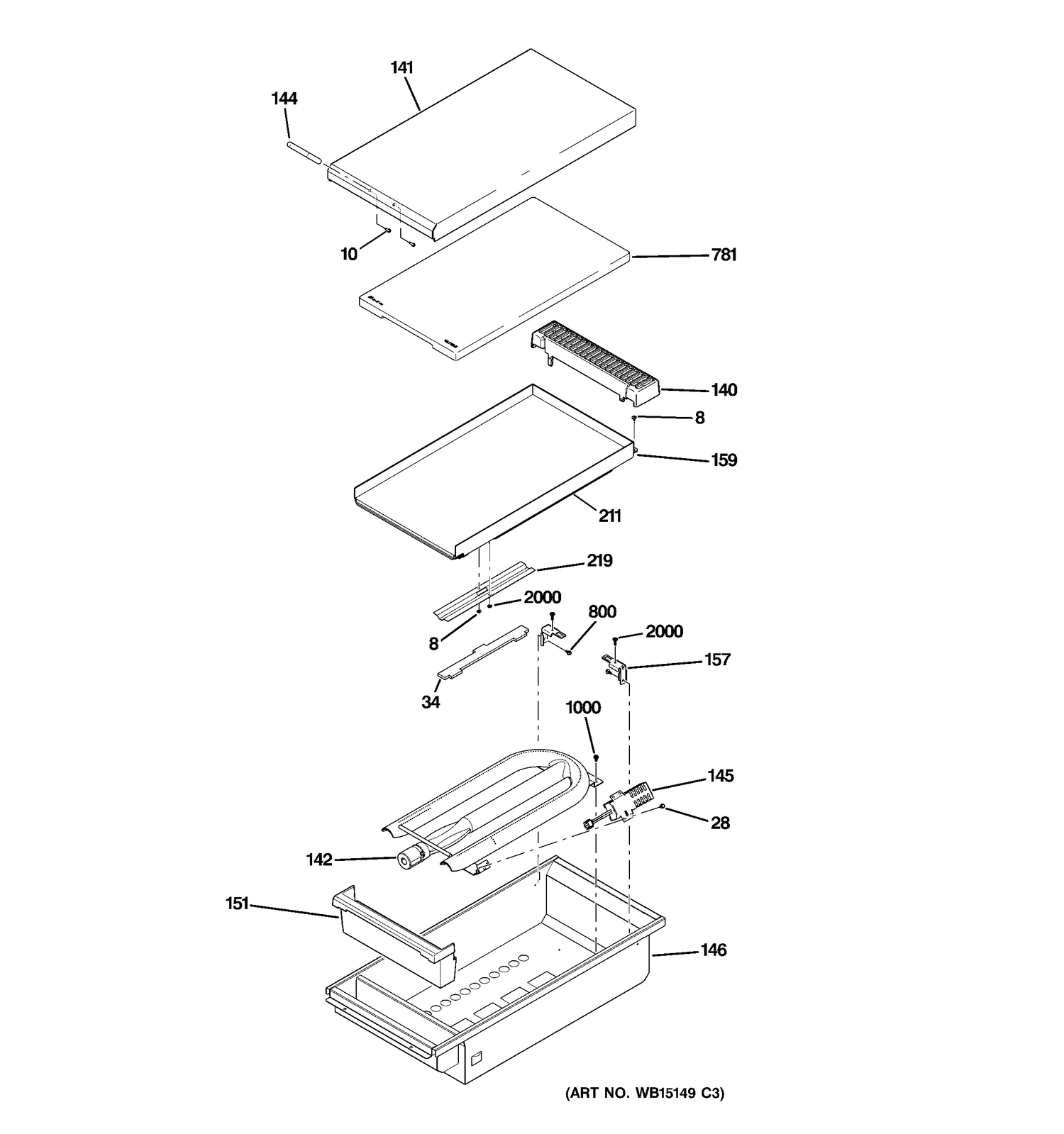 GRIDDLE ASSEMBLY Diagram and Parts List for ZGP364LDR5SS  General Electric Range