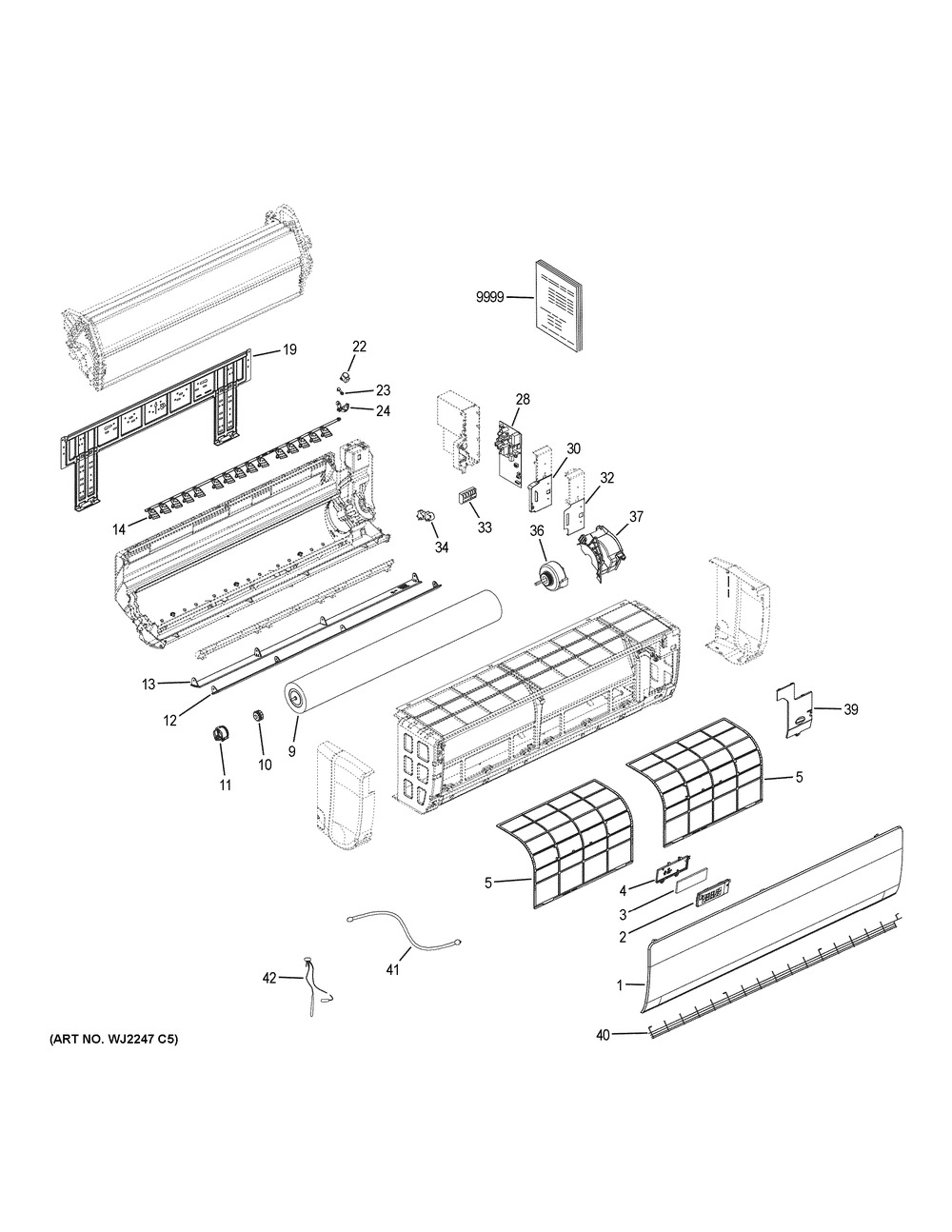 Room Air Conditioner Diagram and Parts List for ASYW24PRDWB  General Electric Air Conditioner