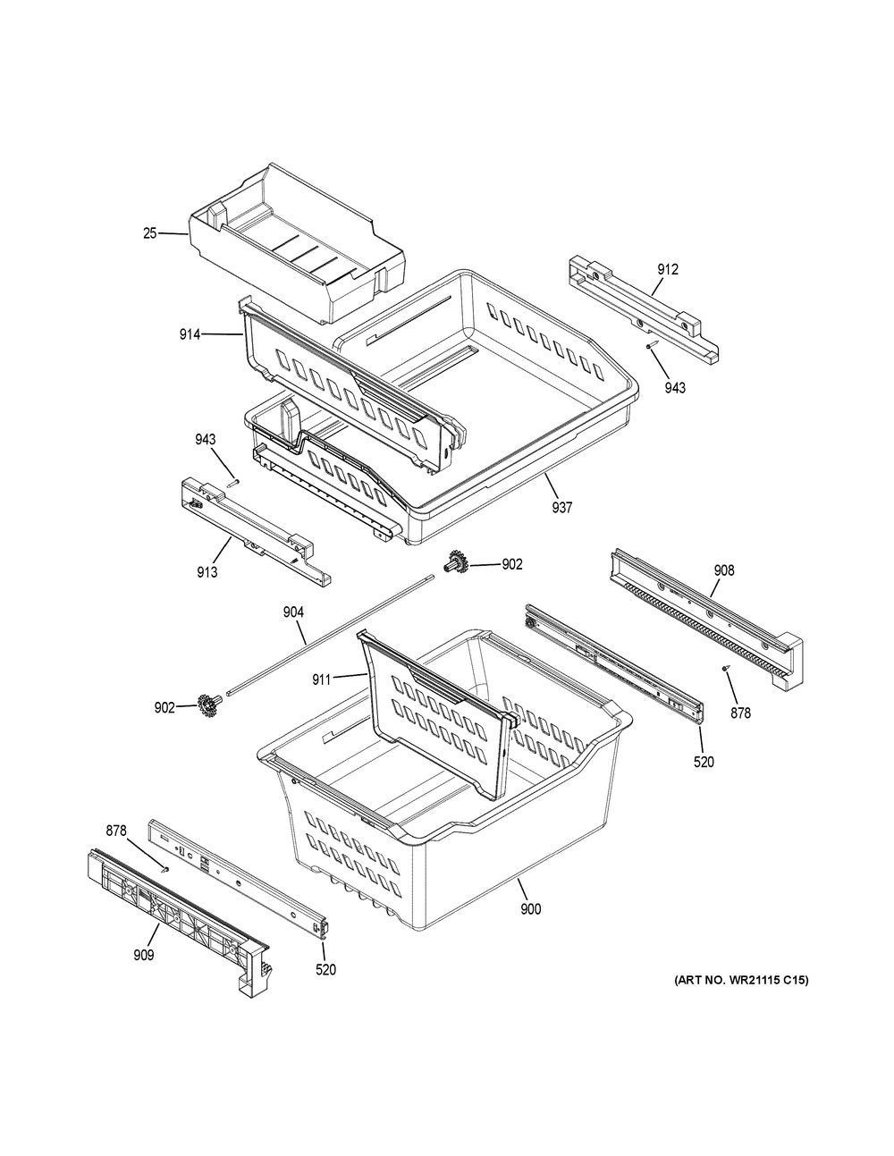 Freezer Shelves Diagram and Parts List for GNE27JGMYFBB  General Electric Refrigerator