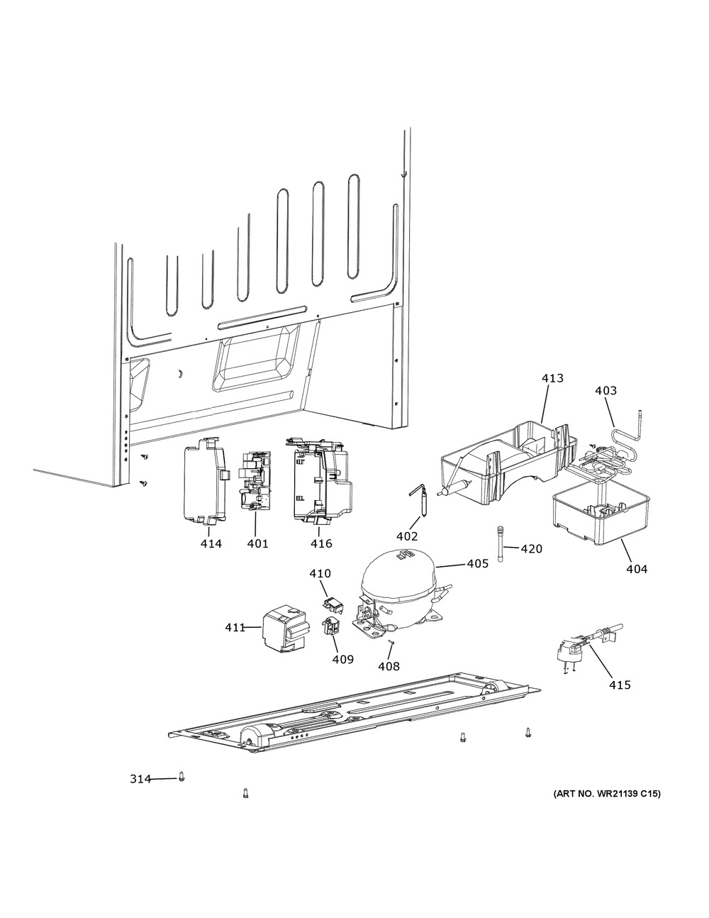 Machine Compartment Diagram and Parts List for FUF14QRRCWW  General Electric Freezer