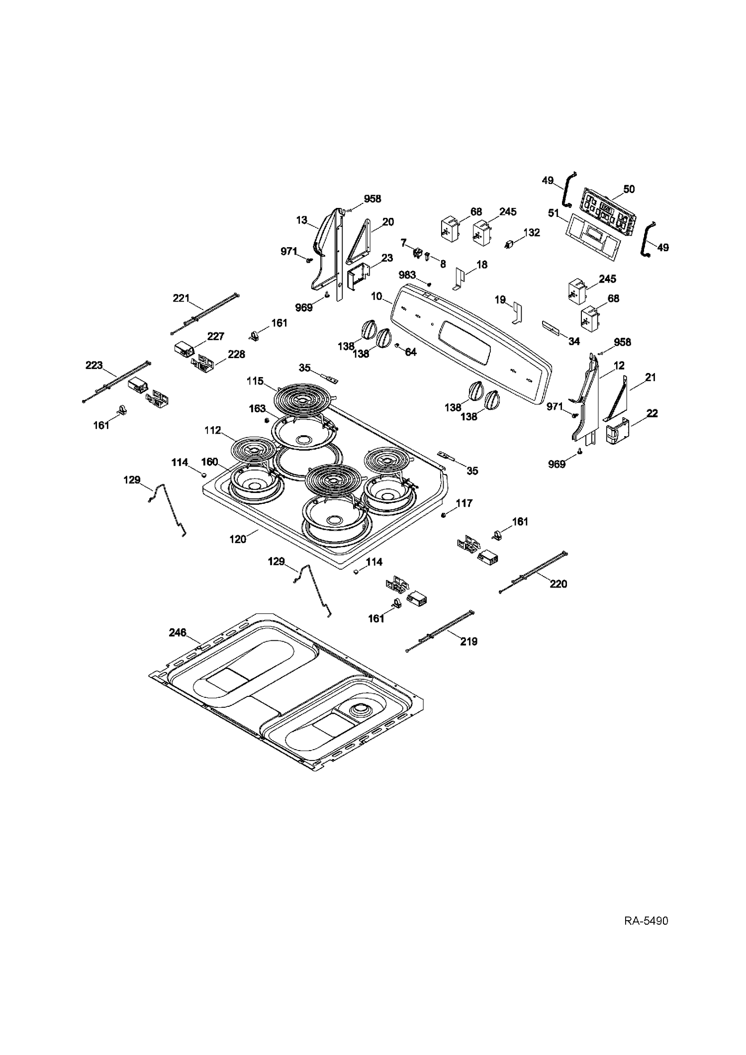 CONTROL PANEL & COOKTOP Diagram and Parts List for JCBS250ST3SS  General Electric Range