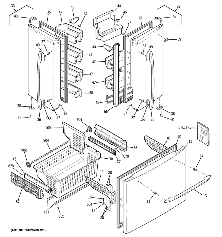 Doors Diagram and Parts List for PFSF5NFZBCC  General Electric Refrigerator