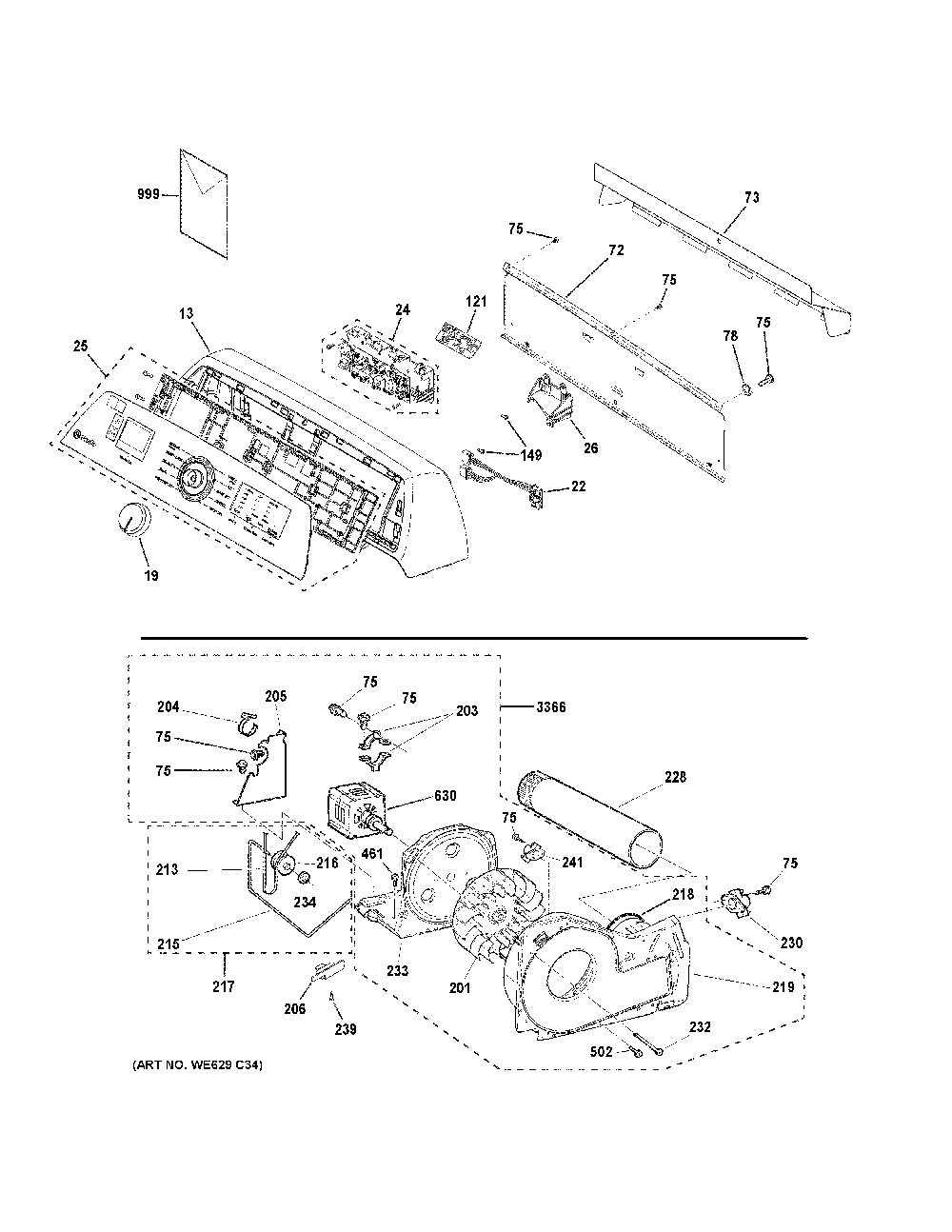 Backsplash, Blower And Motor Assembly Diagram and Parts List for PTD60EBSR1WS  General Electric Dryer