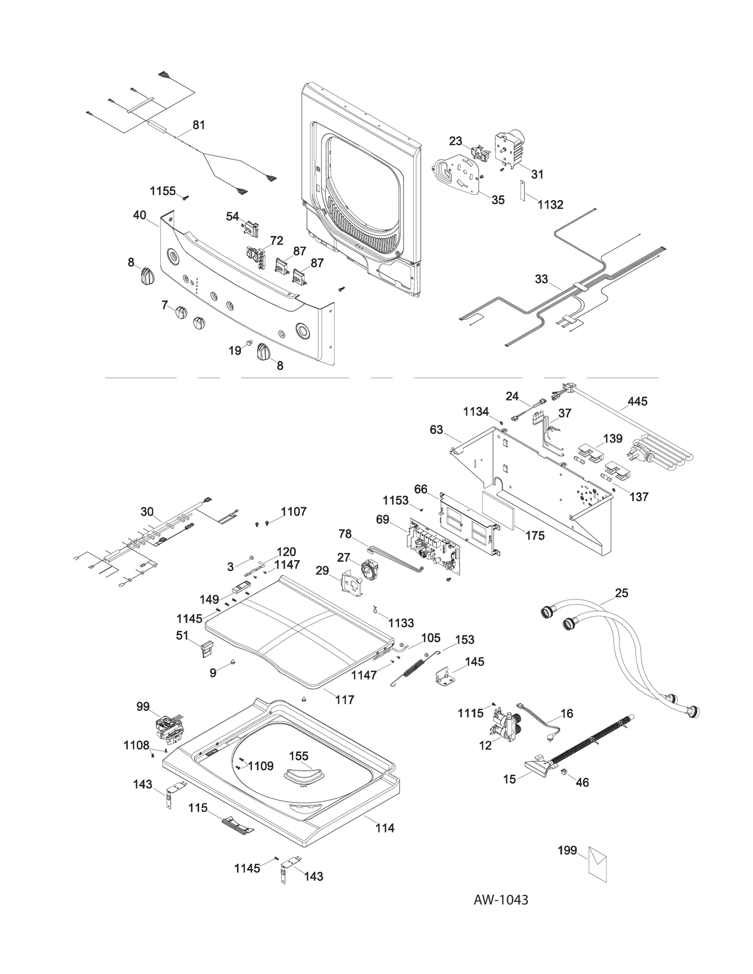 LID AND CONTROLS Diagram and Parts List for GUAP270EM1WW  General Electric Washer