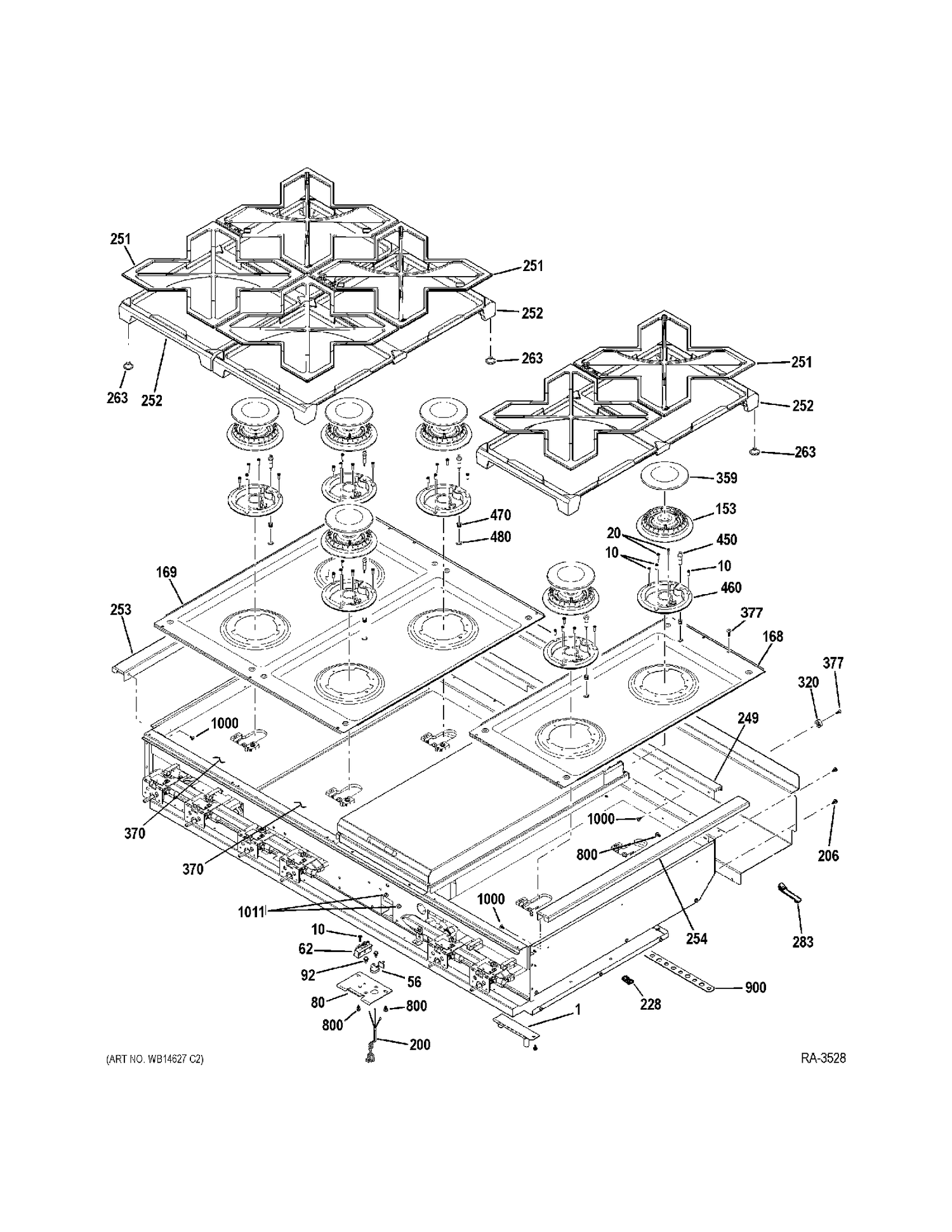 BURNER Diagram and Parts List for ZGU486NDP7SS  General Electric Range