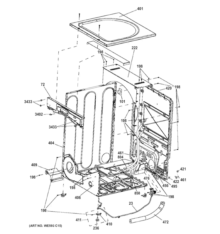 Cabinet & Top Panel Diagram and Parts List for GFD45GSPK0DG  General Electric Dryer